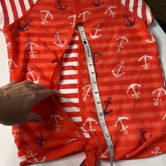 Aeropostale Nautical Stripe Sheer Tie Waist Anchor Print Top Short Sleeve Sailor - Picture 14 of 16